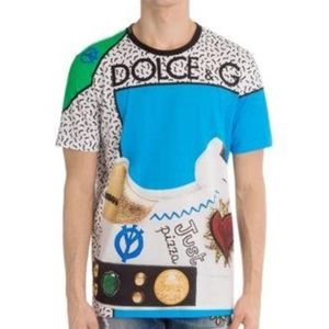 Dolce & Gabbana Just Pizza Tee Shirt in Light Blue